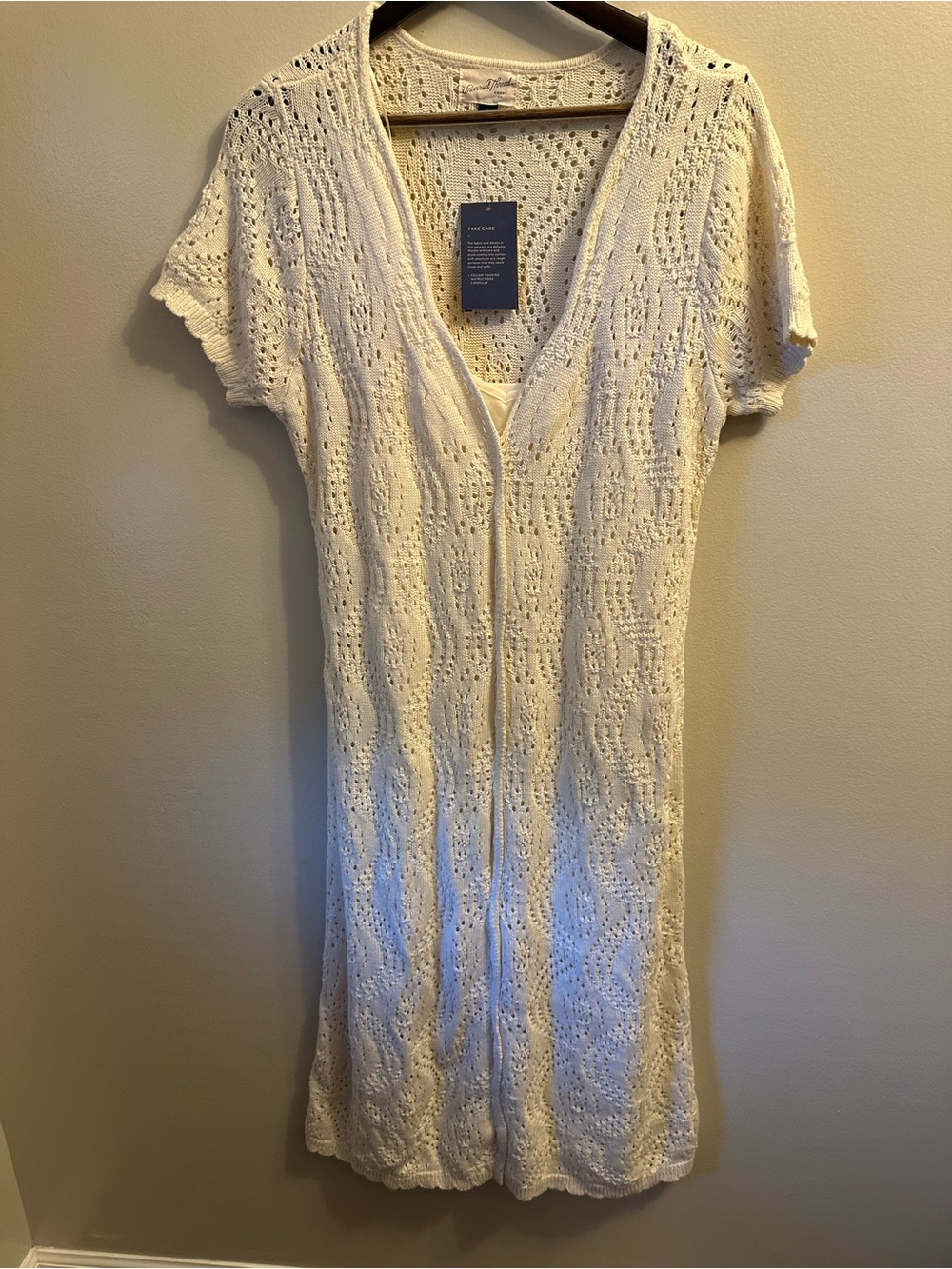 #357 Universal Thread Cream Crochet V-Neck Button-Front Swim Coverup